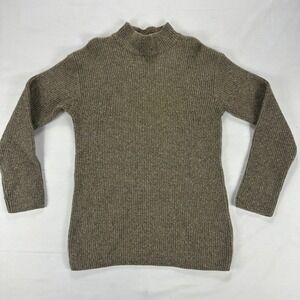 Agnès b. Wool Mock Neck Ribbed Sweater Brown Chunky Knit Pullover Size 1‎